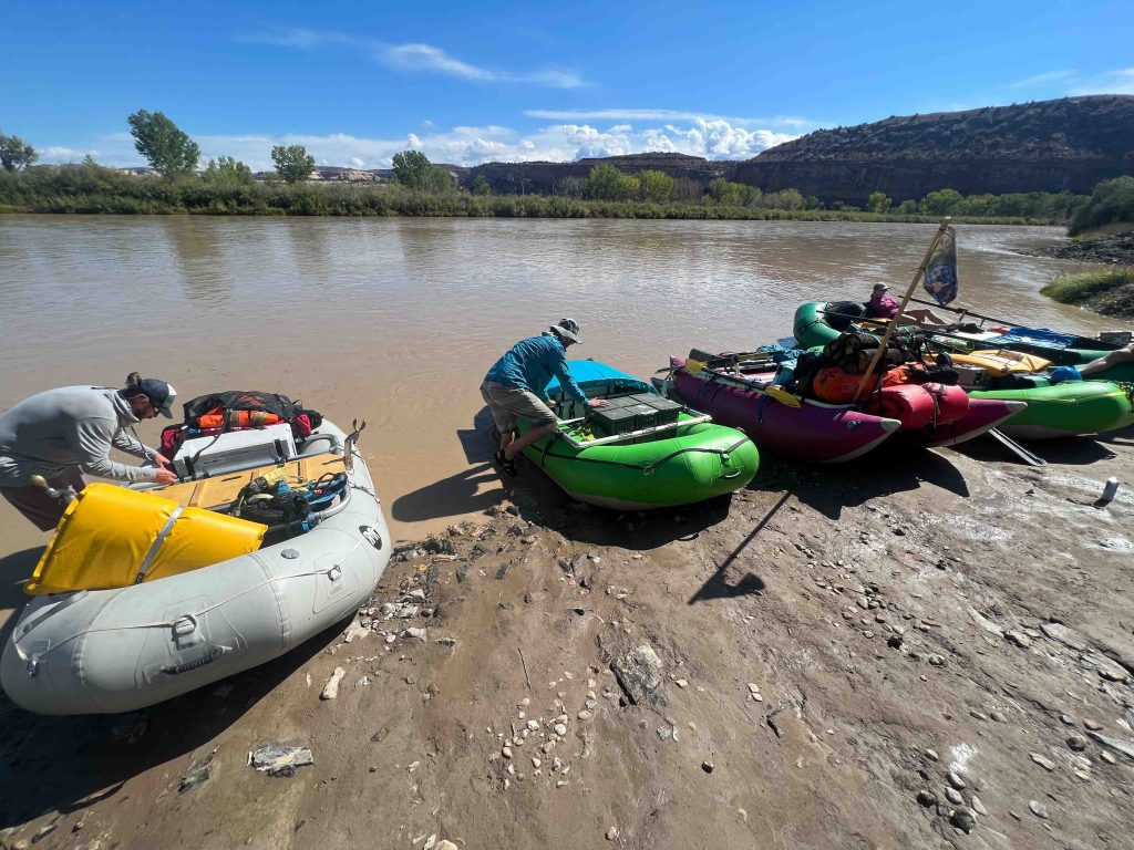 Rigging rafts launch area Westwater Canyon
