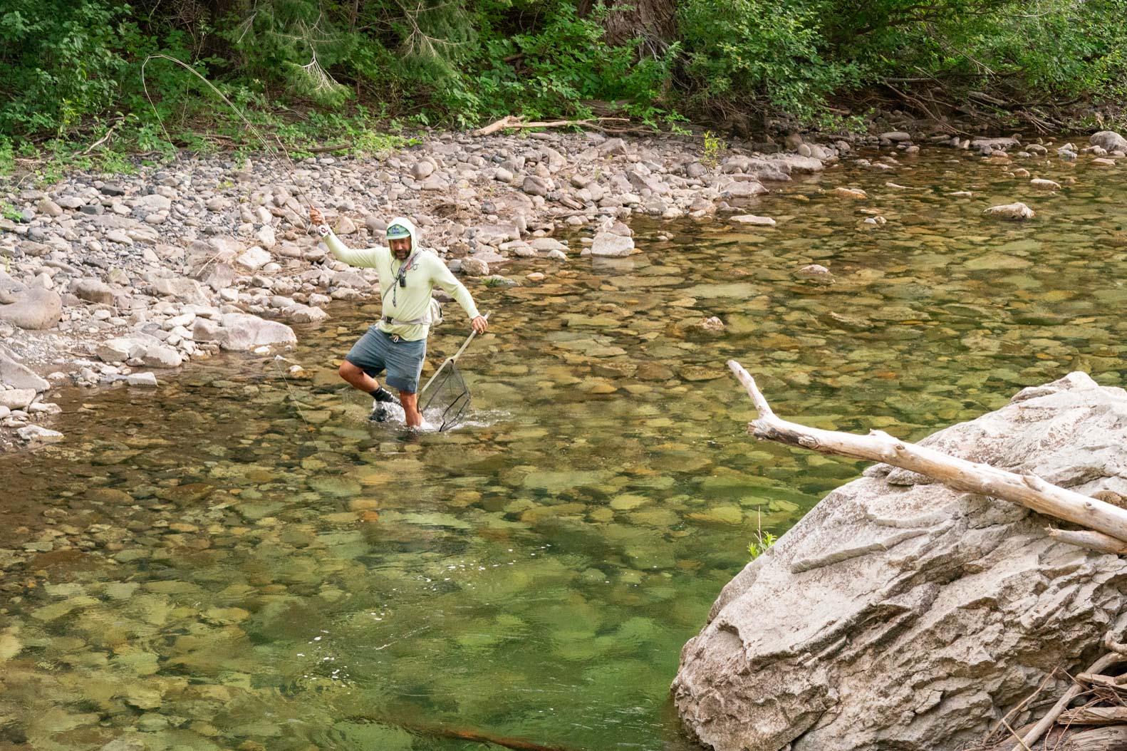 man fly fishing backcountry trout stream colorado